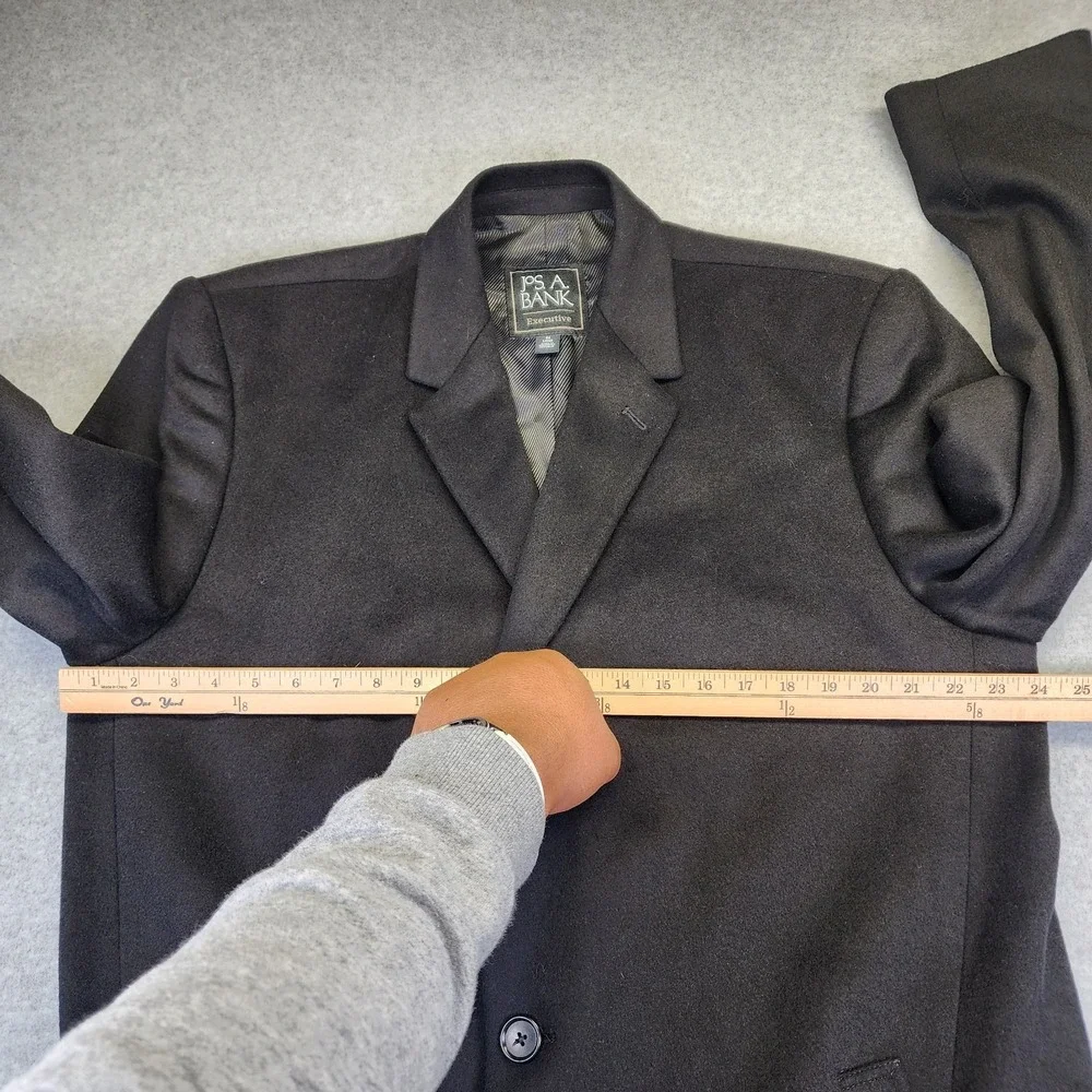 Jos A Bank Executive Men's‎ 46L LONG Black Wool Blend Tweed Overcoat Top Coat